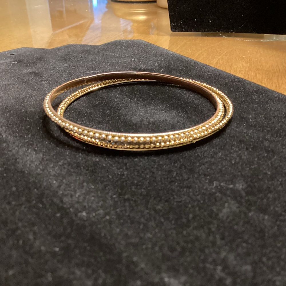 Set of 2 Brasstone Beaded Bangle Bracelets